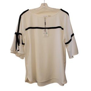 Womens Calvin Klein Blouse Ivory/White with Black trim, size Large NWT
